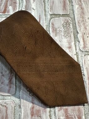 Vintage 60s Cravat Miracle Fabric Men's Brown Geometric Brocade Jacquard Necktie